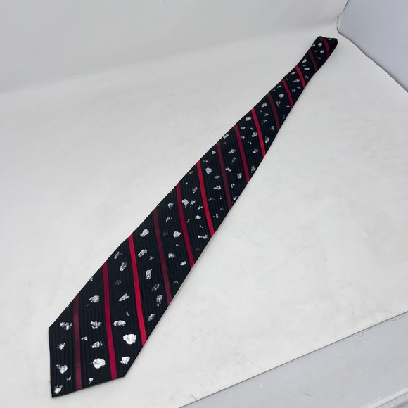 Fabio Fazio 100% Silk Hand Made Men's Tie Geometric Black Red White Lightweight - Picture 4 of 9